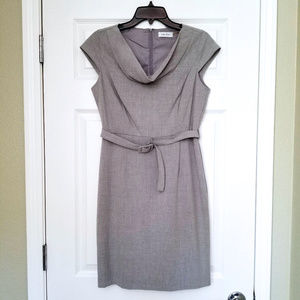 Calvin Klein Grey Cowl Neckline Belted Dress